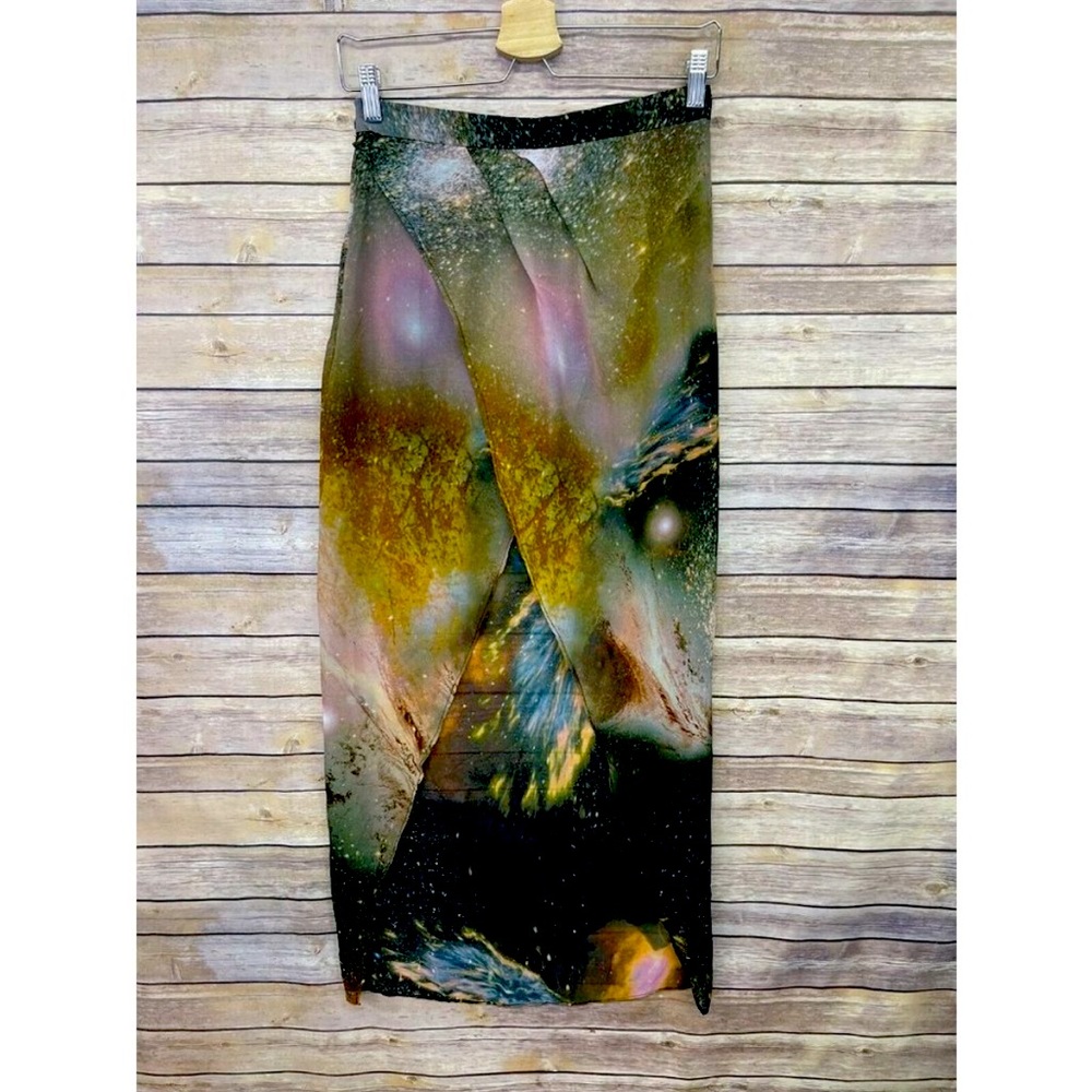 L’Atiste by Amy Medium Skirt Galaxy Print Attached Shorts Boho Faux Wrap Rare